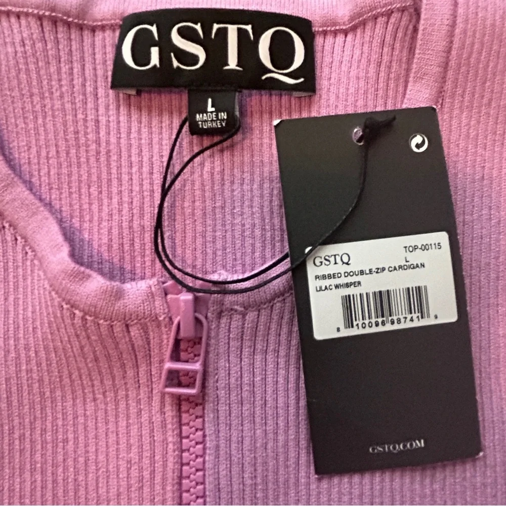 GSTQ Lilac Ribbed Knit Skirt Set Quiet Luxury NWT M/L
